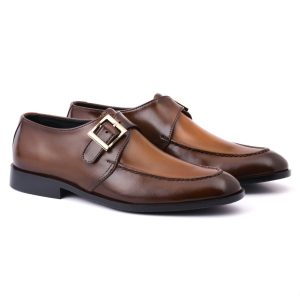 Men's Brown Leather Double Monk Strap Dress Shoes