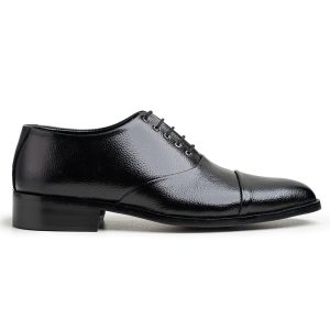 Black Grained Leather Captoe Oxford Dress Shoes Bella