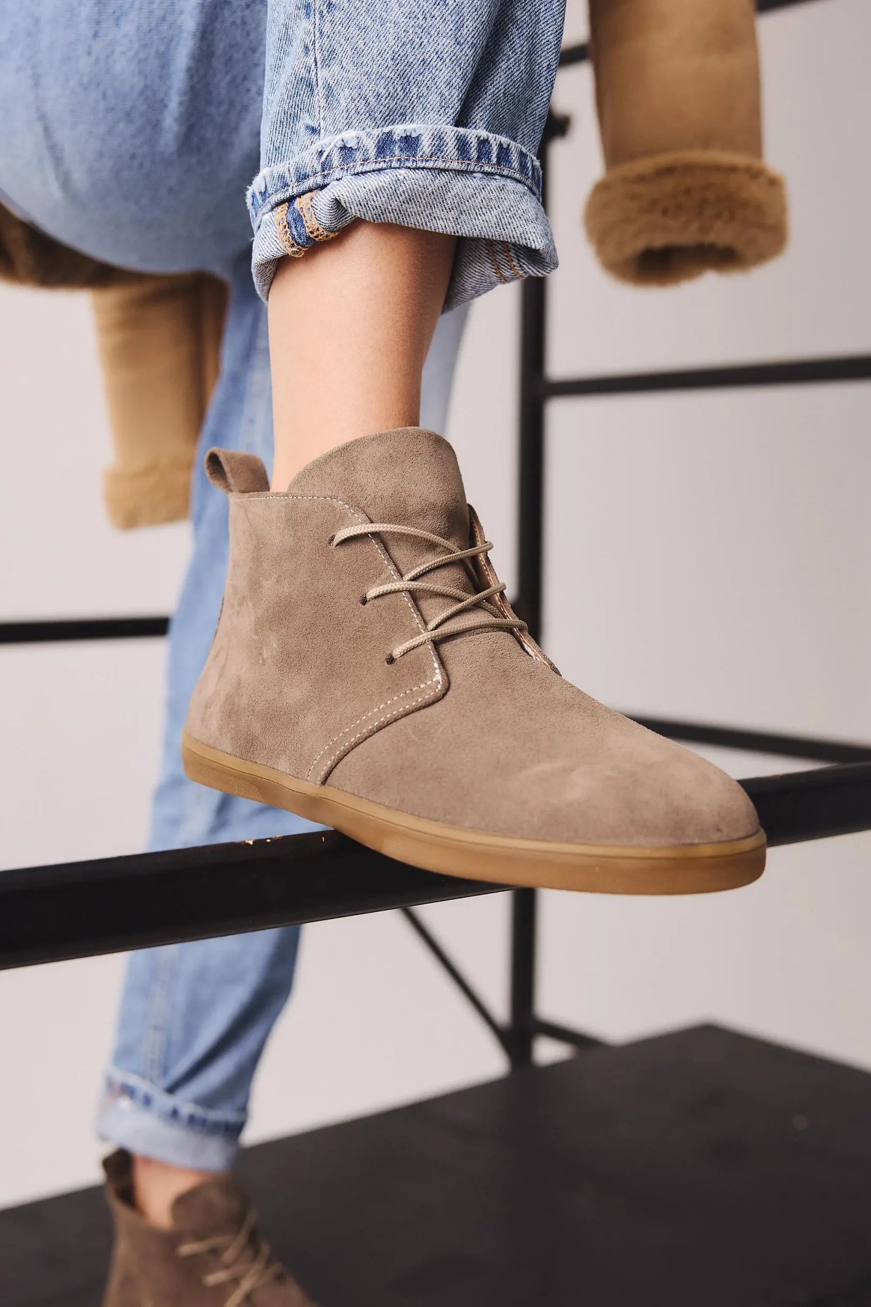 Barefoot Boots Gray Suede Ankle Boots With Wide