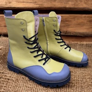 Pastel Leather Combat Boots Women Handmade Two Tone